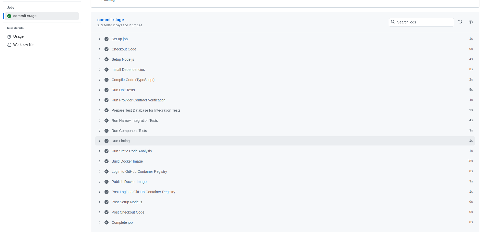 Successful Commit Stage Run